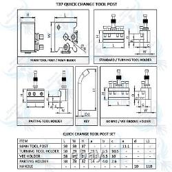 T37 Quick Change ToolPost 5 Pcs set MIFORD Lathe, ML7, Super 7 QCTP Tool Post